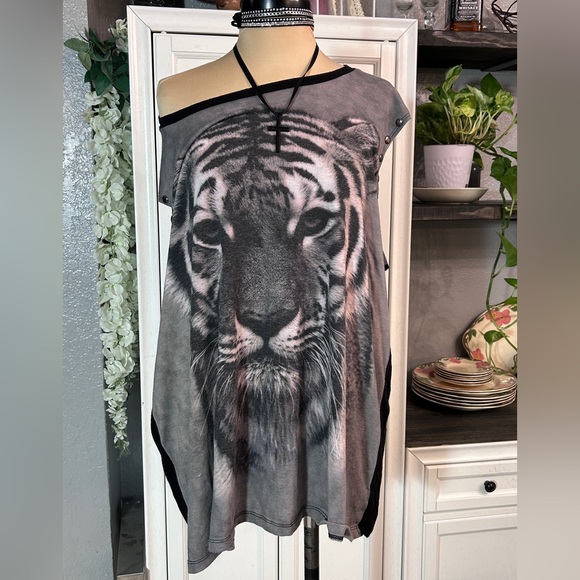 Vintage Y2K Black Tiger Blouse Size 2X - Picture 1 of 6